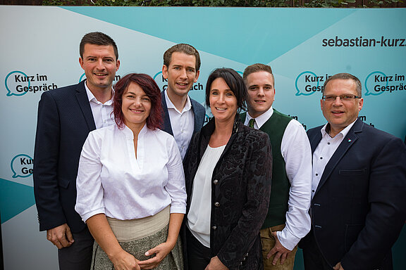 Die Kirchdorfer Bezirkskandidaten mit Sebastian Kurz und Klubobmann August Wöginger (Foto: OÖVP) NR_Kandidaten_Kirchdorf.jpg